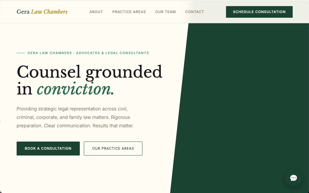 Screenshot of the Gera Law chambers homepage
